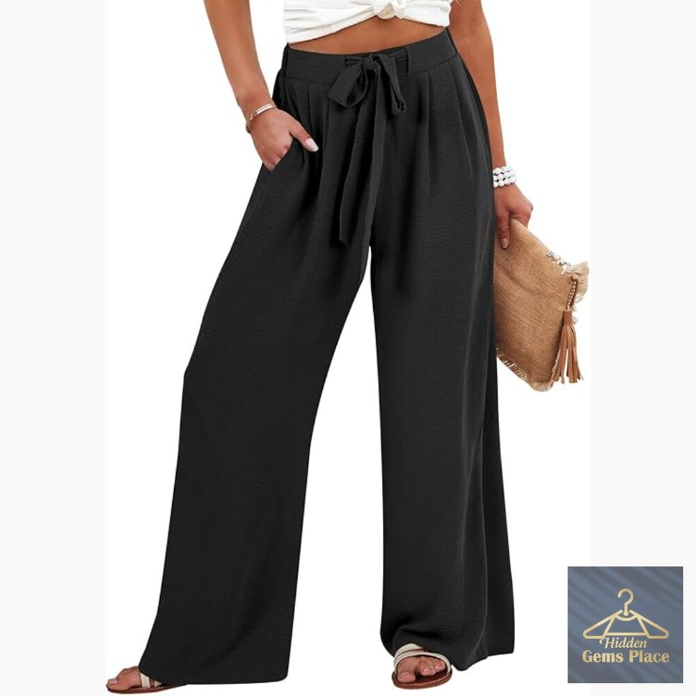 Wide Leg Palazzo Pants High Waist Flowy Loose Casual Lounge Trousers